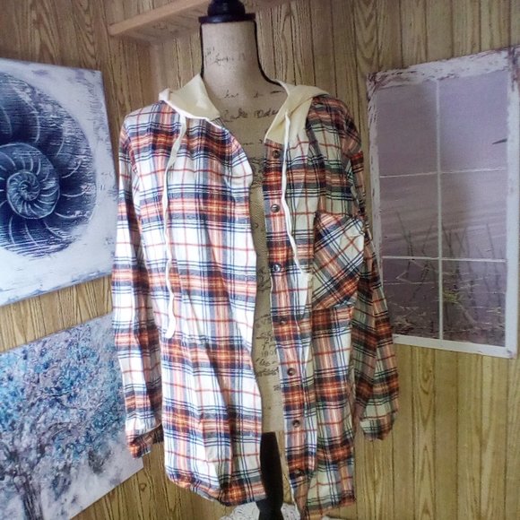 Women's 2022 Fall Long Sleeve Hooded Flannel Plaid Shirts Casual Lightweight But - Picture 2 of 7